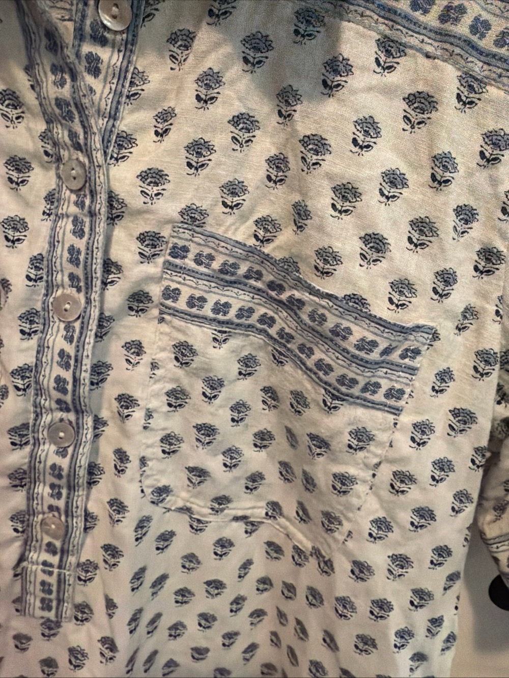 $168 Faherty Rae Linen Blend Dress Blue White Lotus Floral Medium - Picture 5 of 8